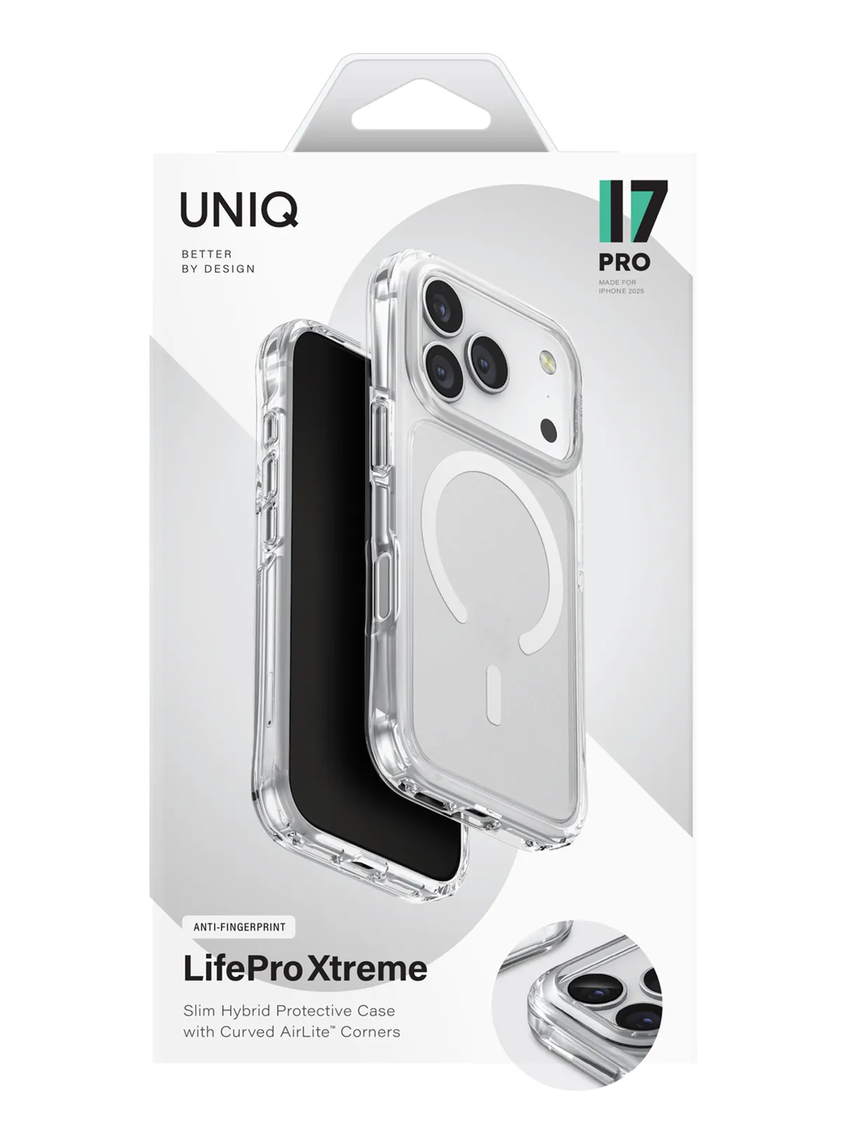 Чехол Uniq на iPhone 17 Pro, LifePro Xtreme AF MagSafe, бесшовный, ударопрочный, с усиленными углами AirLite, матовый, прозрачный с белым