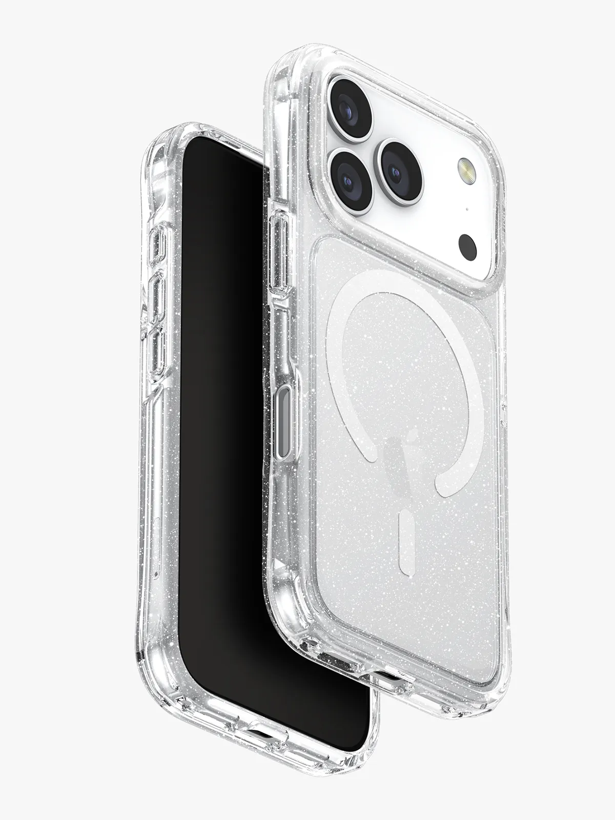 Чехол Uniq на iPhone 17 Pro, Lifepro Xtreme Tinsel MagSafe, ударопрочный, с защитой камеры и экрана, прозрачный с блестками