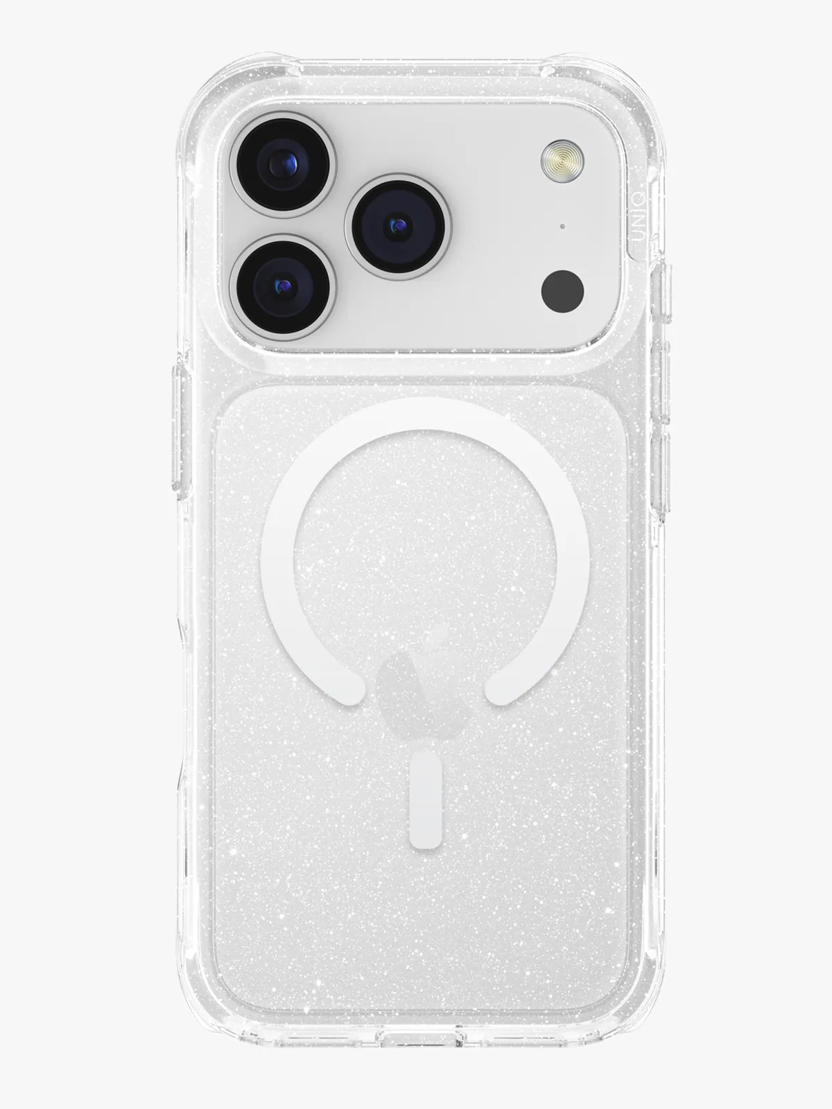 Чехол Uniq на iPhone 17 Pro, Lifepro Xtreme Tinsel MagSafe, ударопрочный, с защитой камеры и экрана, прозрачный с блестками
