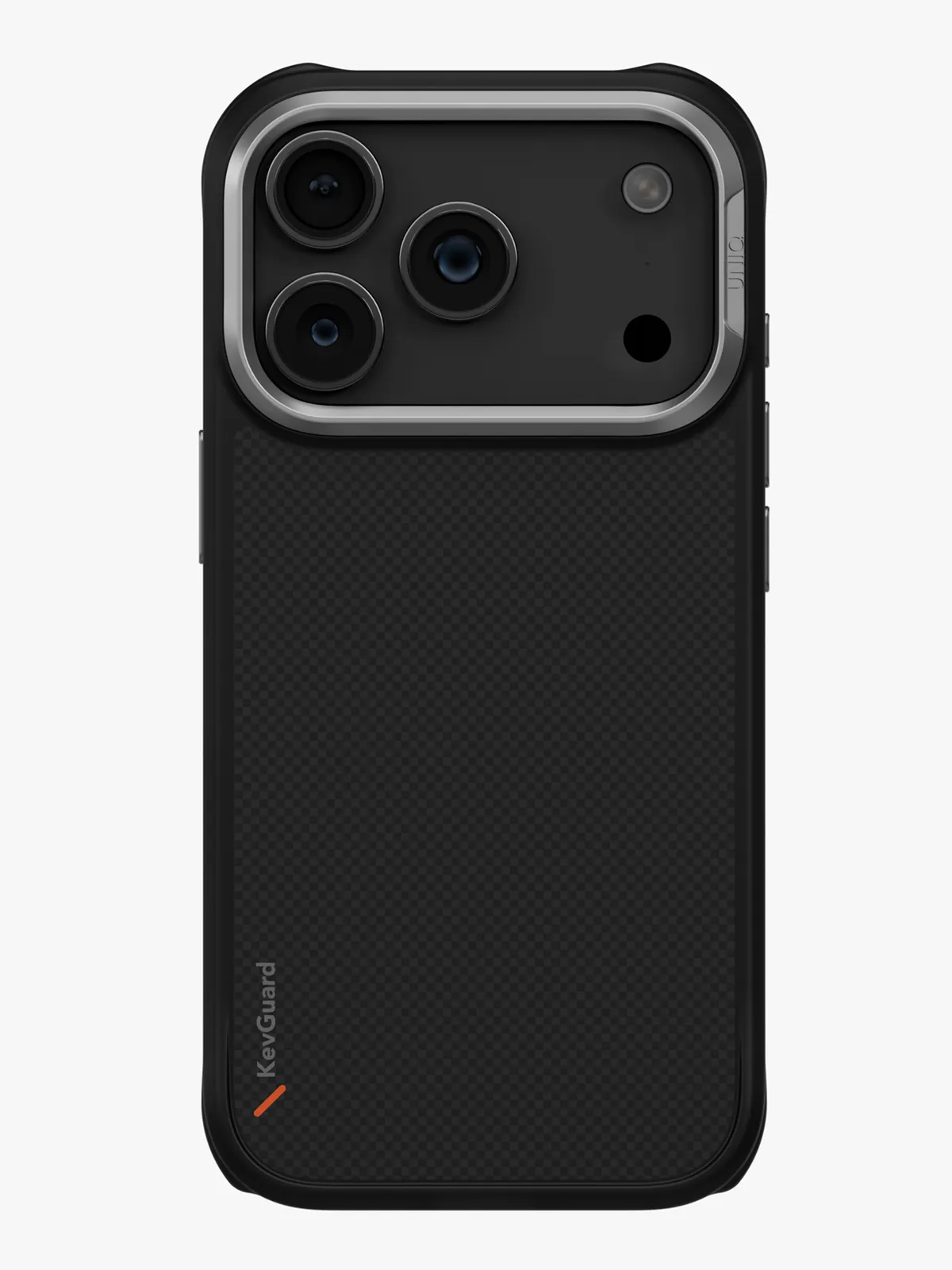 Чехол Uniq на iPhone 17 Pro Max, KEVA MagSafe, ударопрочный из кевлара, с алюминиевой защитой камеры, матовый под карбон, черный